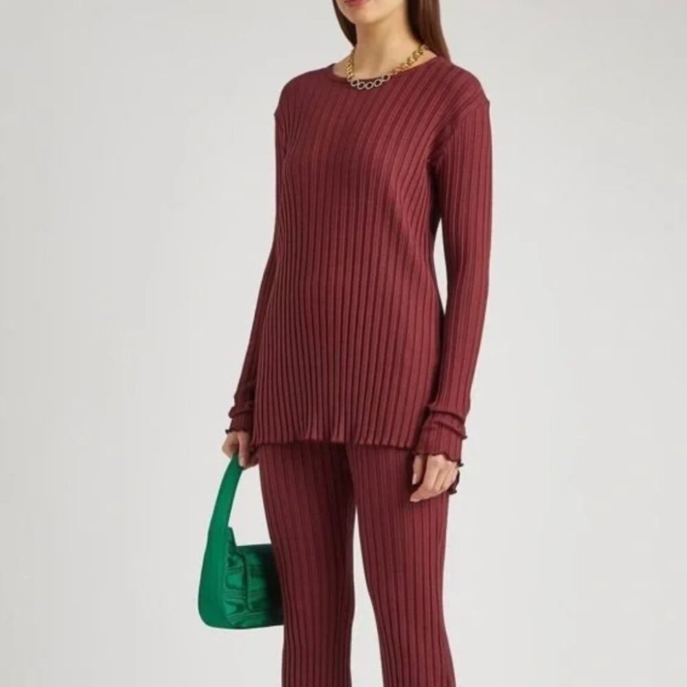 Simon Miller Oz Rib-Knit Easy Crew Long Sleeve Knit Top